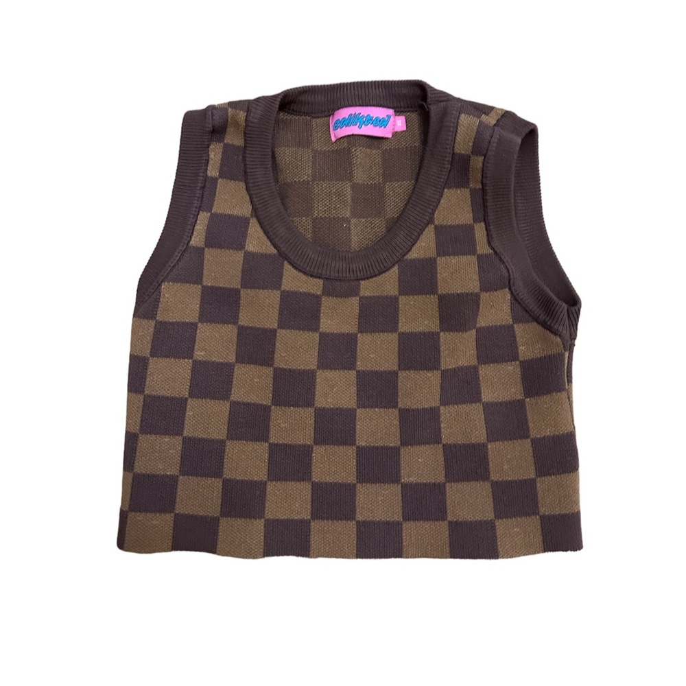Edikted cropped brown checkered top